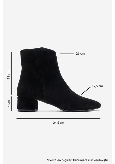 Luvi Shoes Rıchey Siyah Süet Hakiki Deri Kadın Yuvarlak Burunlu Kalın Topuklu Bot