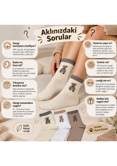 Genel Kadın 6'lı Ayıcık Desenli Soket Çorap Seti Ekru Beyaz Ve Bej Renkli Çok Renkli / 36-40 / 6 Adet Çok Renkli Genel Kadın 6'lı Ayıcık Desenli Soket Çorap Seti Ekru Beyaz Ve Bej Renkli Çok Renkli / 36-40 / 6 Adet Çok Renkli