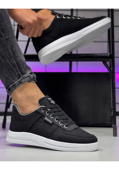 Ghattix Erkek Keten Sneaker Ayakkabı Siyah Siyah