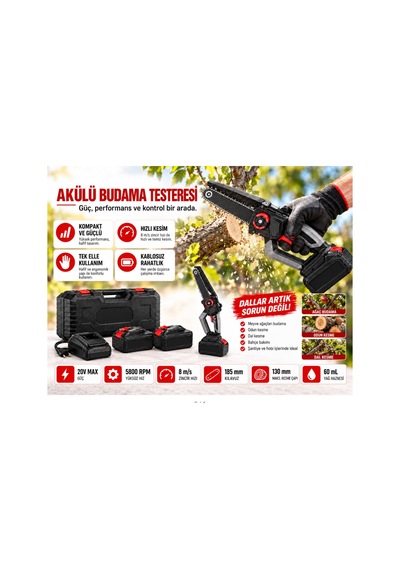 Algaride Eyp 20v Max Akülü Budama Testeresi Çift Bataryalı 185 Mm Kılavuzlu Zincirli Dal Kesme Testeresi