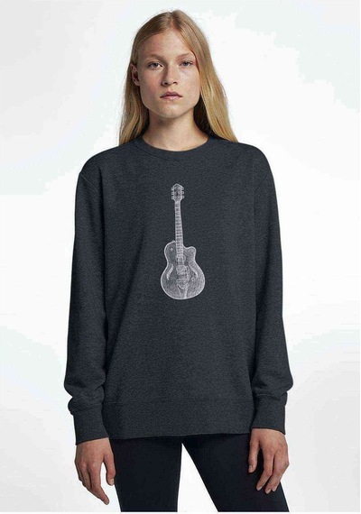Drawing Classic Guitar Baskılı Füme Antrasit Kadın Sweatshirt