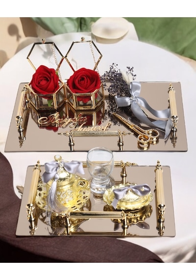 Reverence Gold Söz Tepsisi Ve Damat Tepsisi Seti Gri Gri