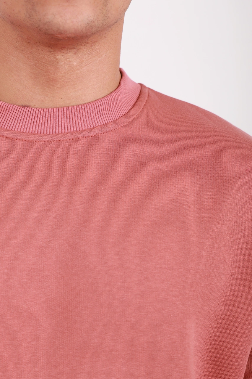 Erkek Standart Fit Bol Kesim %100 Pamuklu Içi Şardonlu 3 Iplik Bisiklet Yaka Sweatshirt Mercan
