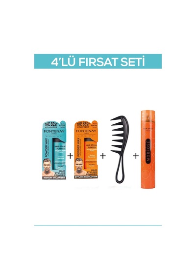 Fontenay Saç Şekillendirici Pudra Toz Wax Mat Effect Ve Ultra Strong 20gr + Şekil Tarak'ı + Saç Spreyi 400ML 4'lü Set