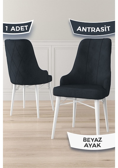 Canisa Concept Neta Serisi, 1.sınıf Babyface Kumaş Antrasit Sandalye, Beyaz Gürgen Ayak Sandalye Antrasit Ayakları Beyaz
