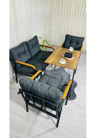 Madame Home Kadife Balkon, Bahçe,teras,cafe - Salon - Metal Kanepe Koltuk Takımı - 2+1+1 + Masa Antrasit Madame Home Kadife Balkon, Bahçe,teras,cafe - Salon - Metal Kanepe Koltuk Takımı - 2+1+1 + Masa Antrasit