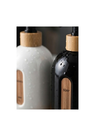 Cam Sıvı Sabunluk Seti 500 Ml 2'li Bambu Detaylı Mutfak Ve Banyo Sabunluk Takımı Beyaz - 894624291 Beyaz