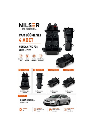 Honda Civic Cam Düğme Set 2006-2011 Fd6 Işıksız