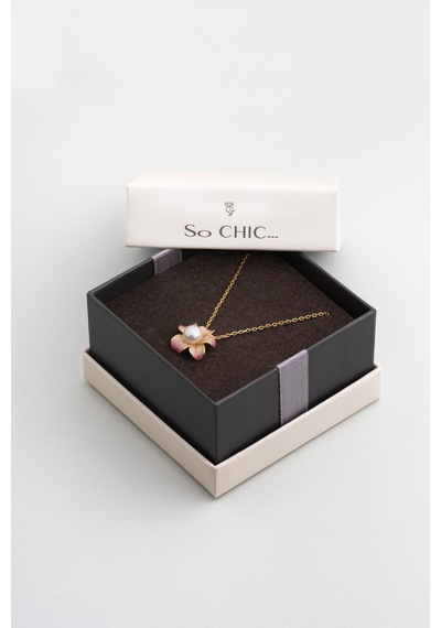 So Chic İnci Çiçeği 18 Ayar Sarı Altın Kaplama 45 Cm Gümüş Kolye Sarı