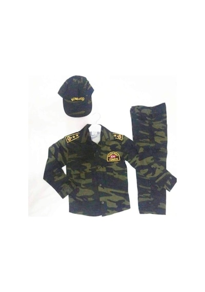 Sevimli Kids Sevimli Asker Kıyafeti Komando Çocuk Asker Kostüm 2-10 Yaş Yeşil