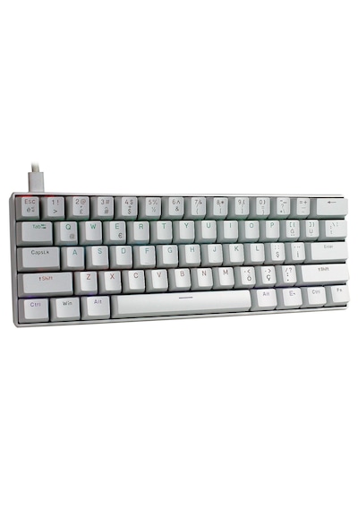 H61k Mini Mekanik Kablolu Gaming Oyuncu Klavye Türkçe Q Blue Switch 12 Ad Rgb Led Işık Modlu 61 Tuşlu Beyaz