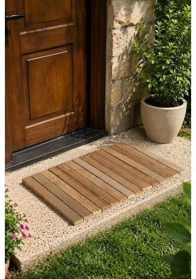 Reyo Ahşap İpli Banyo Paspası, Bahçe Balkon Paspası 40x40cm Ahşap