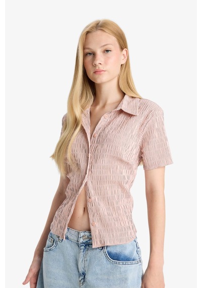 Defacto Coool Fitted Dokulu Kısa Kollu Gömlek F4849ax25aupn153 Pembe