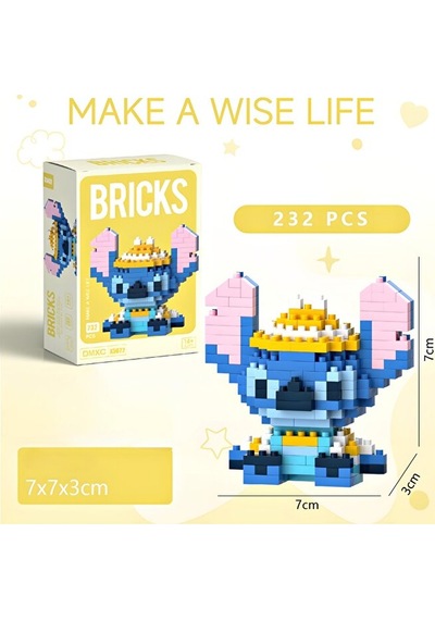 Brıcks Premium Seri Stitch Sarı Şapkalı Model Yapı Taşları Dekora