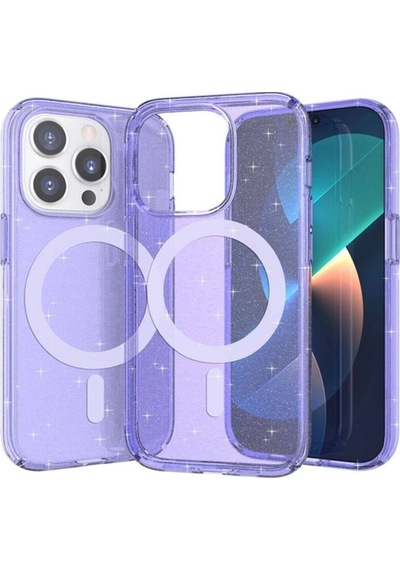Apple Uyumlu iPhone 14 Pro Kılıf M-safe Şarj Özellikli Parlayan Simli Saydam Renkli Zore Allstar Kapak Mor