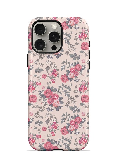 Velvoria Valestra Pembe Vintage Çiçek Apple iPhone Uyumlu 15 Pro Darbe Korumalı Kılıf Valestra Select - Pembe Vintage Çiçek