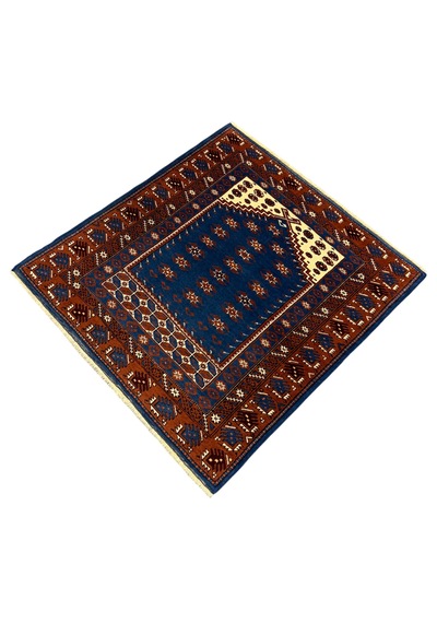 El Dokuma Sıfır Yağcıbedir Seccade 113x120 Mavi Kahve Kök Boya %100 Yün Namazlık