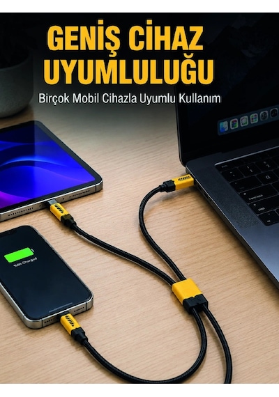 Mey Najmaddin 240w Çoklu Şarj Kablosu Type-c Lightning Micro Usb Örgü Kablo Najmaddin Belirtilmemiş