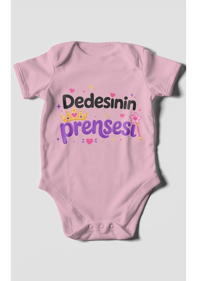 Morivokids Dedesinin Prensesi Kısa Kollu Bebek Body %100 Pamuk Koyu Pembe