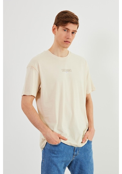 Leo Erkek Oversize Tshirt %100 Pamuk Bisiklet Yaka Baskı Detaylı Basic Tişört Mtlce83 Taş