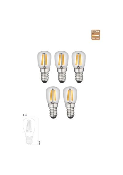 Led Rustik Ampul E14 C7 Ampul 2w 2700k Gün Işığı 5'li Erd-69