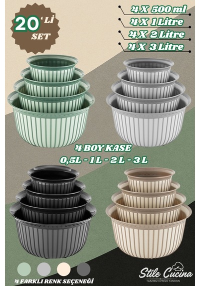 4'lü Ekonomik Linea Yuvarlak Kase Seti Antrasit 4x 500 Ml- 1 Litre- 2 Litre- 3 Litre Çok Renkli