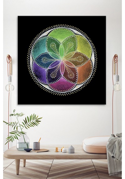Yaşam Çiçeği Kutsal Geometri Sri Yantra Kanvas Tablo 8 Farklı Ölçü