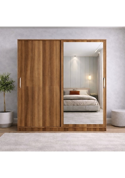 Zen Sürgü Kapaklı Dolap Gardırop Ceviz 180cm
