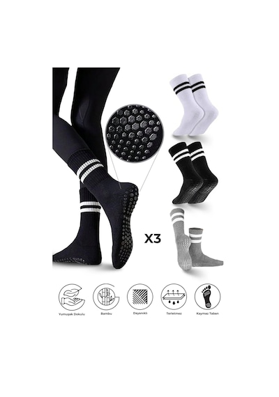 Saysez Bambu Kadın Siyah-beyaz-gri Kaydırmaz Taban Silikon Baskı Pilates Yoga Fitness Bale Dans Aktivite Tenis Çorabı 3'lü Çok Renkli Saysez Bambu Kadın Siyah-beyaz-gri Kaydırmaz Taban Silikon Baskı Pilates Yoga Fitness Bale Dans Aktivite Tenis Çorabı 3'lü Çok Renkli