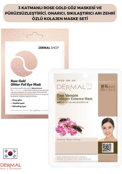 Dermal 3 Katmanlı Rose Gold Göz Maskesi + Arı Zehri Özlü Kolajen Maskesi 23 G