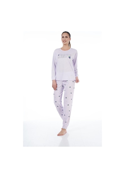 Estiva 22134 Kadın Üzüm Desenli Uzun Kollu Viskon Pijama Takım 001