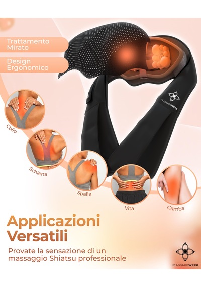Massagewerk Shiatsu Sırt Ve Boyun Masajı Isı Fonksiyonlu Elektrikli Boyun Masajı Ergonomiktir, Kas Gerginliğini Ve Ağrıyı Hafifletmek İçin İdealdir