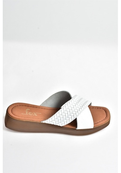 Fox Shoes Beyaz Hakiki Deri Çapraz Bantlı Kadın Terlik M291049903
