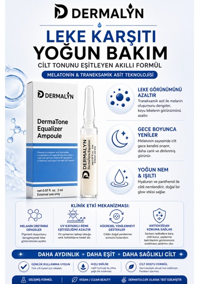 Dermalyn 3 Adet Leke Karşıtı Traneksamik Asit İçeren Cilt Aydınlatıcı Ampul Serum Dermaroller