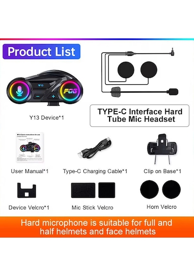 Y13 Motor Kask Kulaklık Rgb Modlu Radyolu Motosiklet Kulaklık 5.3 Bluetooth Intercom