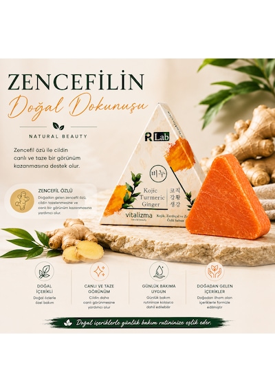 Kojic Turmeric Ginger Sabunu Leke Karşıtı Aydınlatıcı Cilt Tonu Eşitleyici Katı Sabun 100 Gr
