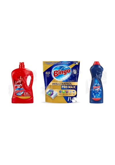 Bingo Yüzey Temzileyici 2,5 L + Pro Tablet 60'lı + Amonyaklı Krem 750 Ml 3'lü Set Diğer
