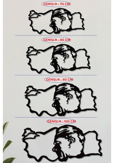 Gowpenart Atatürk Büstlü Türkiye Haritası Siyah Metal Duvar Tablo