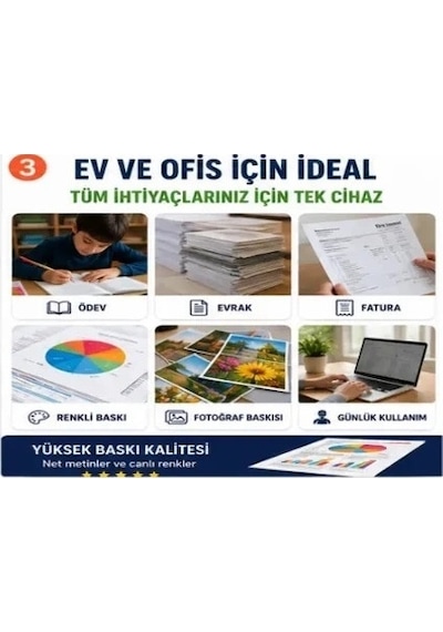 Canon E414 Çok Fonksiyonlu Renkli Yazıcı Tarayıcı Fotokopi USB ve Android Bağlantı Kablosu