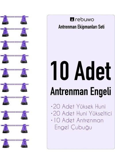 Rebuwo 10'lu Çok Fonksiyonlu Yükselticili Yüksek Huni Antrenman Atlama Engel Seti Mor