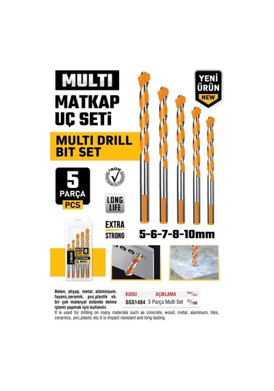 Sgs1484 - Universal Multi Matkap Uç Seti 5-6-7-8-10mm Tüm Yüzeyler İçin