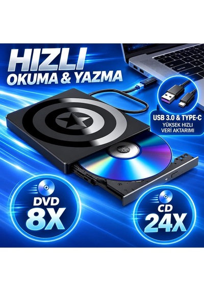 Harici Cd Dvd Okuyucu Yazıcı Usb 3.0 Type-c Hub Sd Tf Kart Okuyucu 4 Usb Portlu İnce Taşınabilir