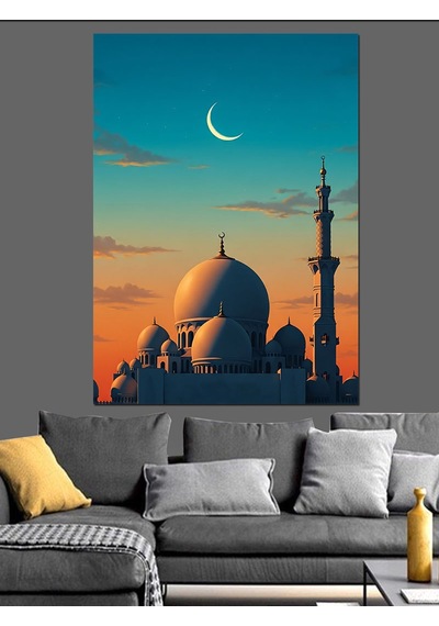 Ahşap Tablo Cami Silüeti Gece Manzara