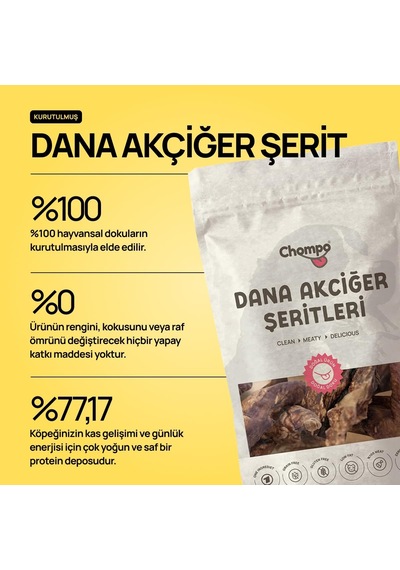 Dana Akciğer Şeritleri 100% Doğal Katkısız Köpek Ödül Maması 100 Gr Tek İçerik