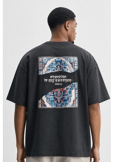 Respire Erkek Itsbyzey Nakış Detaylı Oversize T-shirt Füme