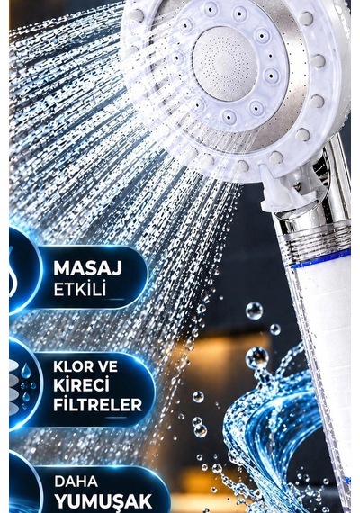 5 Fonksiyonlu Filtreli Duş Başlığı, Kireç Ve Klor Arıtmalı El Duşu Beyaz Bx-316065 Diğer