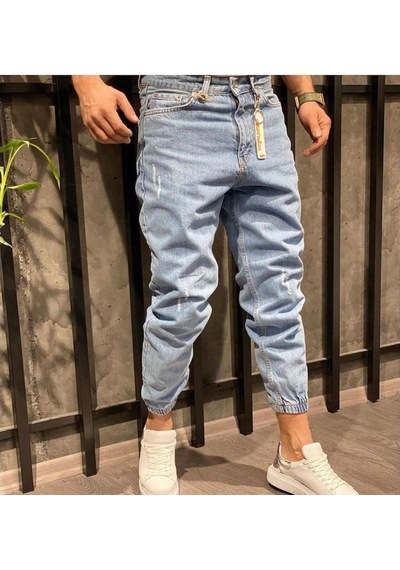 Erkek Paçası Lastikli Boyfriend Kot Jogger Pantolon (491077987)