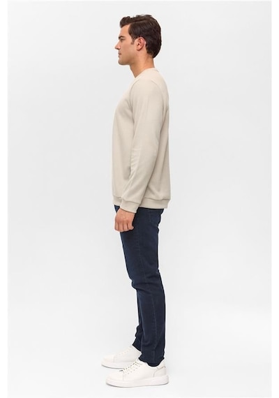 Süvari Ekru Regular Düz Bisiklet Yaka Sweatshirt Ekru