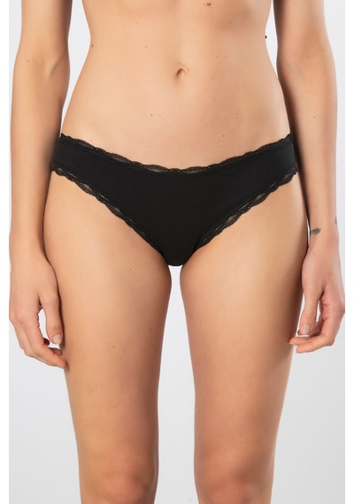 Türen Kadın Likralı Ribana Dantelli Bikini Külot 2'li Paket 928/siyah Siyah