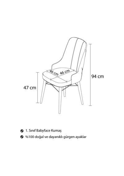 Familieconcept Mitra Serisi, 4 Adet Antrasit Mutfak Sandalyesi, Beyaz Gürgen Ayak, 1. Sınıf Babyface Kumaş